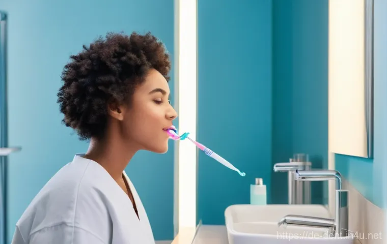 잇몸 수술과 비수술 치료법 비교 - **Prompt for Home Oral Hygiene:**
    "A bright, naturally lit image of a young adult (male or femal...