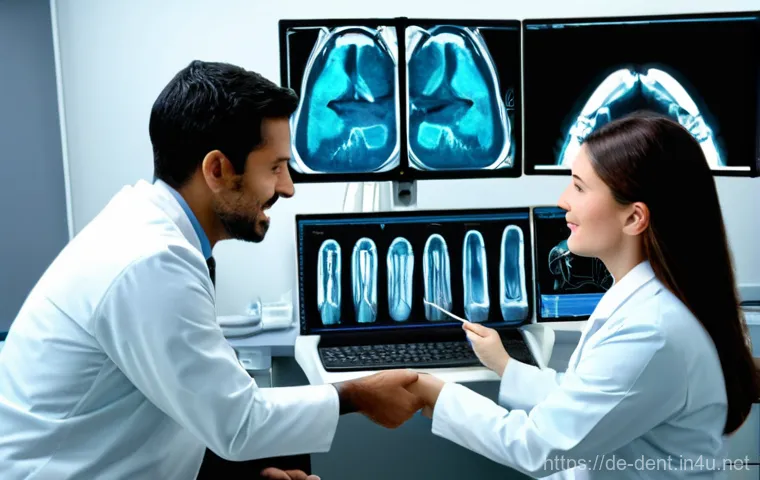 구강 내시경과 CT 검사 차이 - **Prompt 2: Comfortable Digital 3D Impression Scan**
    A male dental assistant is performing a dig...