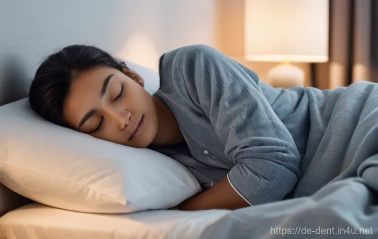 치아 갈림 증상과 치료법 - **The Unseen Nighttime Struggle:** A young adult (around 25-35 years old) is sleeping peacefully in ...