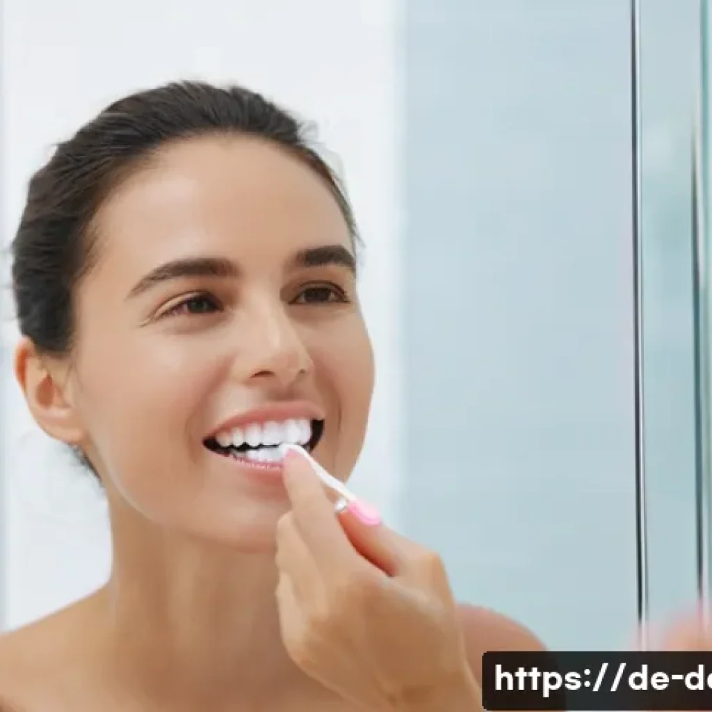 잇몸질환 예방을 위한 칫솔질 방법 - **Prompt:** "A brightly lit, clean bathroom scene featuring a close-up of a person, approximately 30...