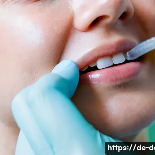 발치 후 출혈 예방을 위한 관리법 - A detailed close-up of a young adult German patient gently pressing a sterile white gauze compress o...